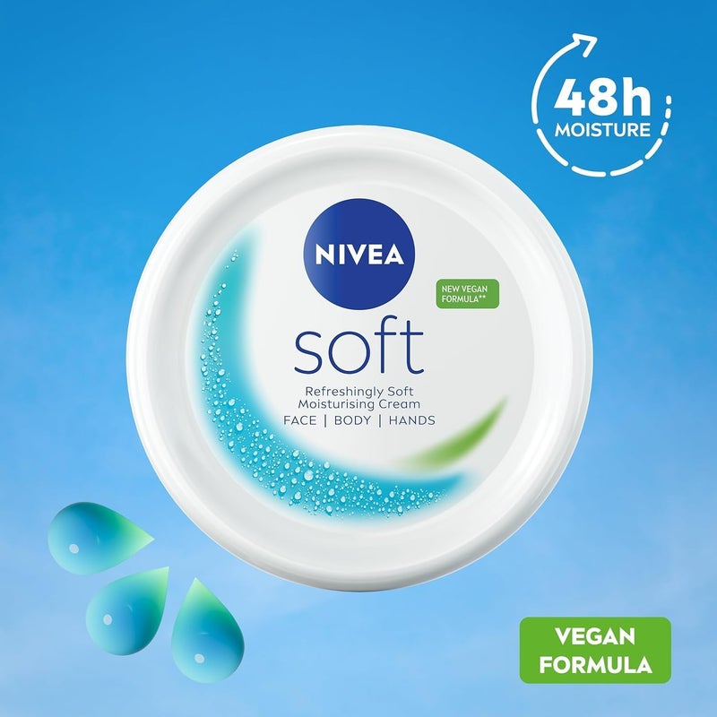 NIVEA Soft Moisturising Cream for Face, Body and Hands with Vitamin E and Jojoba Oil, 3x300ml - Image 2